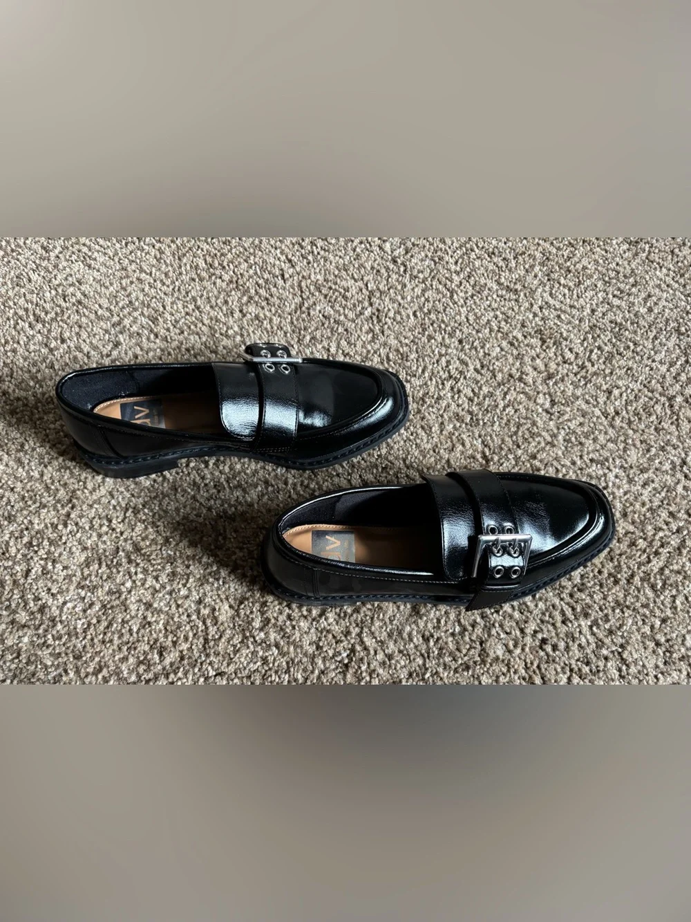DV by Dolce Vita Size 7 Black Patent Loafers with Silver Buckle